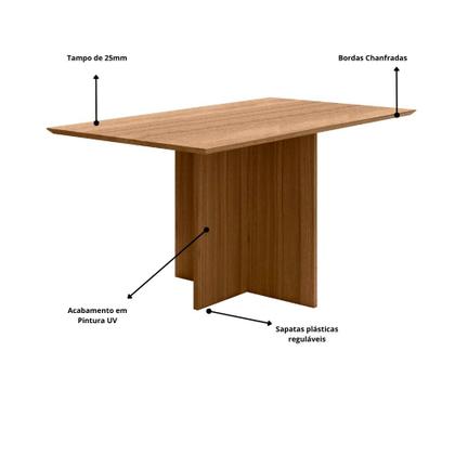 Imagem de Conjunto Sala de Jantar Mesa Retangular 160cm Helo e 6 Cadeiras Linea Carvalho - Poliman