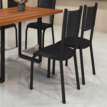 Imagem de Conjunto Sala de Jantar Mesa Retangular com 6 Cadeiras Estofadas Mariana Prata Martelado/Preto
