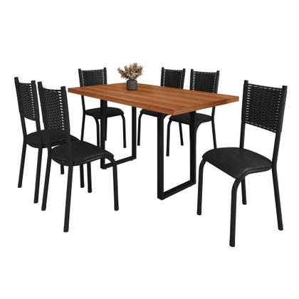 Imagem de Conjunto Sala de Jantar Mesa Retangular com 6 Cadeiras Estofadas Mariana Prata Martelado/Preto