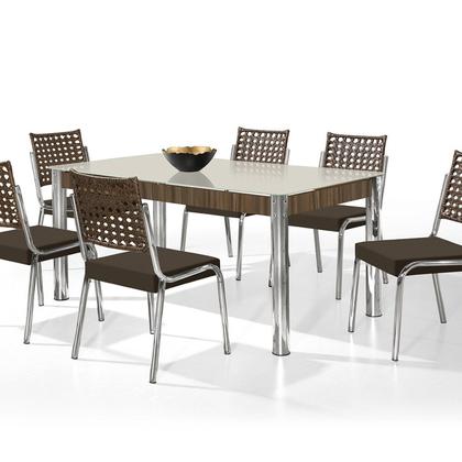 Imagem de Conjunto Sala de Jantar Mesa Retangular com 6 Cadeiras Natani