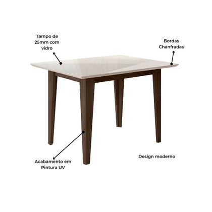 Imagem de Conjunto Sala de Jantar Mesa Retangular Kate com vidro 120cm e 4 Cadeiras Jade Amêndoa/Off White - Poliman