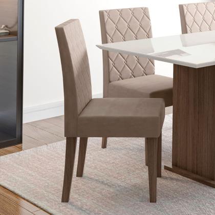 Imagem de Conjunto Sala de Jantar Mesa Retangular Kate com vidro 120cm e 4 Cadeiras Jade Amêndoa/Off White - Poliman