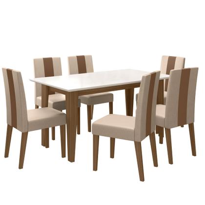 Imagem de Conjunto Sala de Jantar Mesa Retangular Liz 160cm e 6 Cadeiras Linea Carvalho/Off White - Poliman