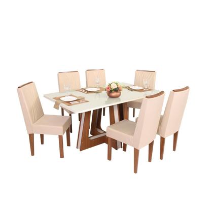 Imagem de Conjunto Sala de Jantar Mesa Retangular Vitória com 6 Cadeiras Helena com Apliques