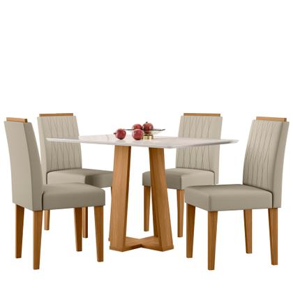 Imagem de Conjunto Sala de Jantar Mesa Rubi 1,20m com 4 Cadeiras Ana Ypê/Off White/Ja01 - New Ceval