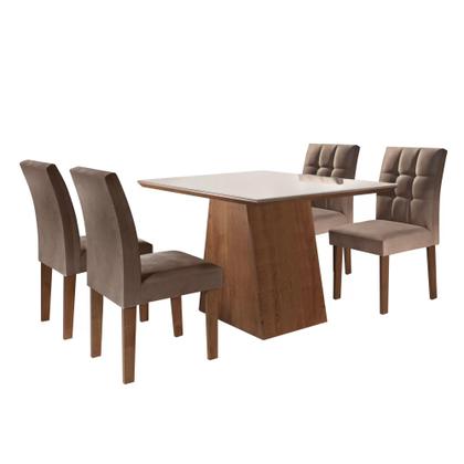 Imagem de Conjunto Sala de Jantar Mesa Sevilha I Tampo de Vidro 4 Cadeiras Vitoria Espresso Móveis