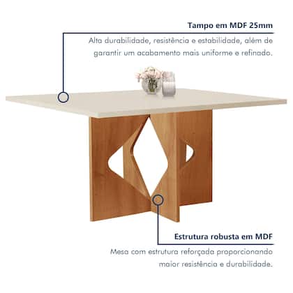 Imagem de Conjunto Sala de Jantar Mesa Tampo Dakota Plus 120x80cm com 4 Cadeiras Laura Marrom/Cinamomo/Off White/Suede Pena