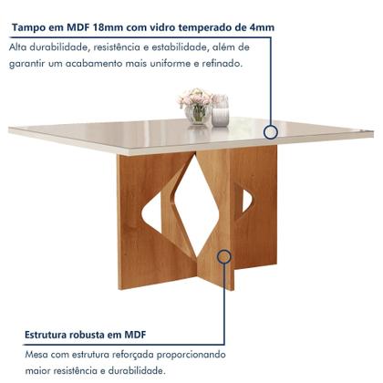Imagem de Conjunto Sala de Jantar Mesa Tampo Dakota Plus Vidro 120x80cm com 4 Cadeiras Laura Yescasa