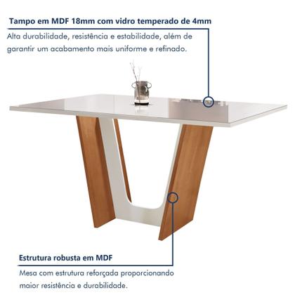 Imagem de Conjunto Sala de Jantar Mesa Tampo Dakota Plus Vidro 120x80cm com 4 Cadeiras Luisa Yescasa
