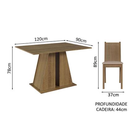 Conjunto Sala de Jantar Mesa Tampo de Madeira 4 Cadeiras Rustic/Bege Marilyn Madesa Imagem de Conjunto Sala de Jantar Mesa Tampo de Madeira 4 Cadeiras Rustic/Bege Marilyn Madesa