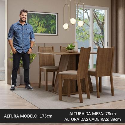 Conjunto Sala de Jantar Mesa Tampo de Madeira 4 Cadeiras Rustic/Bege Marilyn Madesa Imagem de Conjunto Sala de Jantar Mesa Tampo de Madeira 4 Cadeiras Rustic/Bege Marilyn Madesa