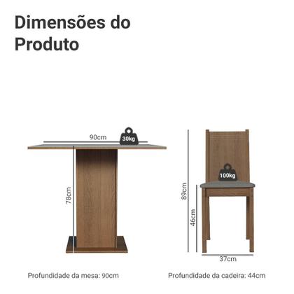 Imagem de Conjunto Sala de Jantar Mesa Tampo de Madeira 4 Cadeiras Rustic/Cinza/Silver Samara Madesa