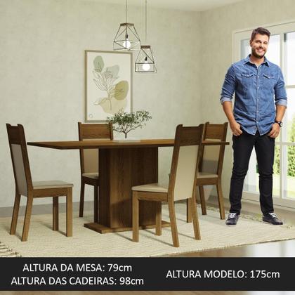Imagem de Conjunto Sala de Jantar Mesa Tampo de Madeira 4 Cadeiras Rustic/Crema/Bege Elisa Madesa