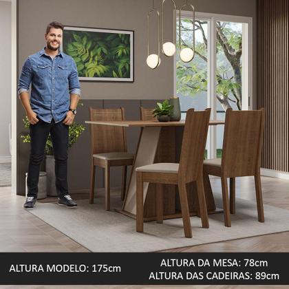 Imagem de Conjunto Sala de Jantar Mesa Tampo de Madeira 4 Cadeiras Rustic/Crema/Bege Marilyn Madesa