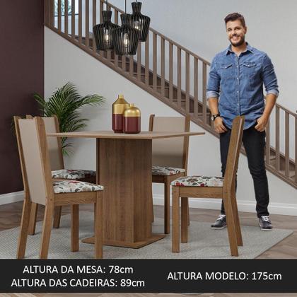 Imagem de Conjunto Sala de Jantar Mesa Tampo de Madeira 4 Cadeiras Rustic/Crema/ Hibiscos Briana Madesa