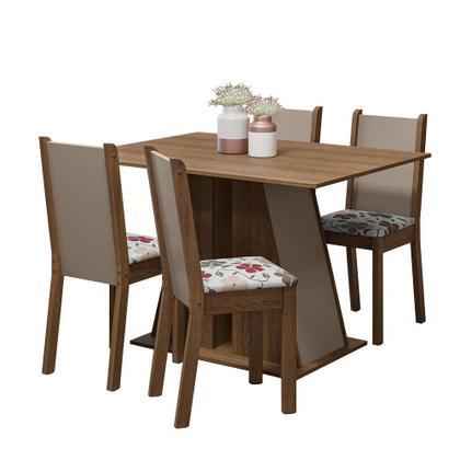 Imagem de Conjunto Sala de Jantar Mesa Tampo de Madeira 4 Cadeiras Rustic/Crema/Hibiscos Sophie Madesa