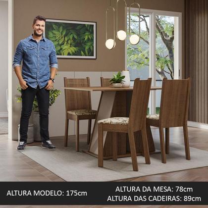 Conjunto Sala de Jantar Mesa Tampo de Madeira 4 Cadeiras Rustic/Crema/Lírio Bege Marilyn Madesa Imagem de Conjunto Sala de Jantar Mesa Tampo de Madeira 4 Cadeiras Rustic/Crema/Lírio Bege Marilyn Madesa