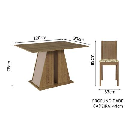 Conjunto Sala de Jantar Mesa Tampo de Madeira 4 Cadeiras Rustic/Crema/Lírio Bege Marilyn Madesa Imagem de Conjunto Sala de Jantar Mesa Tampo de Madeira 4 Cadeiras Rustic/Crema/Lírio Bege Marilyn Madesa