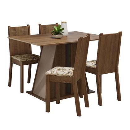 Conjunto Sala de Jantar Mesa Tampo de Madeira 4 Cadeiras Rustic/Crema/Lírio Bege Marilyn Madesa Imagem de Conjunto Sala de Jantar Mesa Tampo de Madeira 4 Cadeiras Rustic/Crema/Lírio Bege Marilyn Madesa