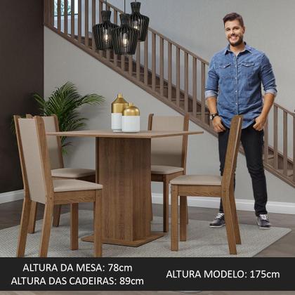 Imagem de Conjunto Sala de Jantar Mesa Tampo de Madeira 4 Cadeiras Rustic/Crema/Sintético Bege Briana Madesa