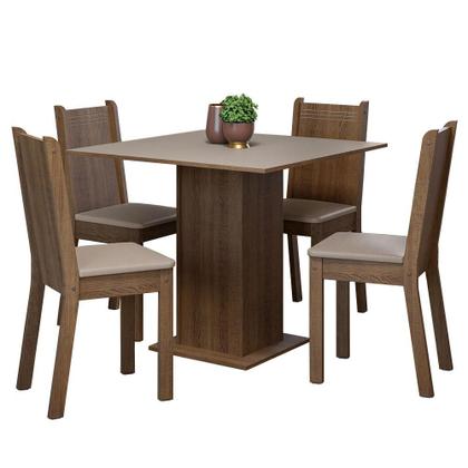 Imagem de Conjunto Sala de Jantar Mesa Tampo de Madeira 4 Cadeiras Rustic/Crema/Sintético Bege Samara Madesa