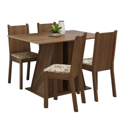 Conjunto Sala de Jantar Mesa Tampo de Madeira 4 Cadeiras Rustic/Lírio Bege Marilyn Madesa Imagem de Conjunto Sala de Jantar Mesa Tampo de Madeira 4 Cadeiras Rustic/Lírio Bege Marilyn Madesa