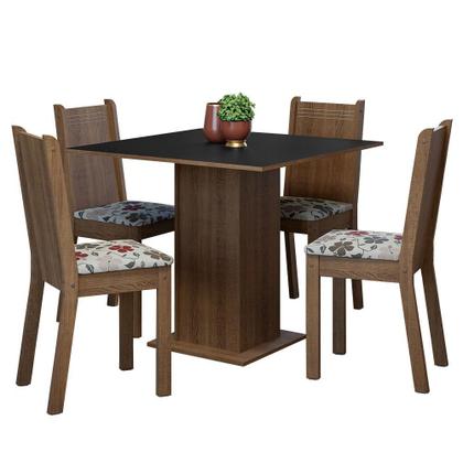 Imagem de Conjunto Sala de Jantar Mesa Tampo de Madeira 4 Cadeiras Rustic/Preto/Floral Hibiscos Samara Madesa