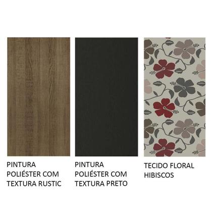 Imagem de Conjunto Sala de Jantar Mesa Tampo de Madeira 4 Cadeiras Rustic/Preto/Floral Hibiscos Samara Madesa