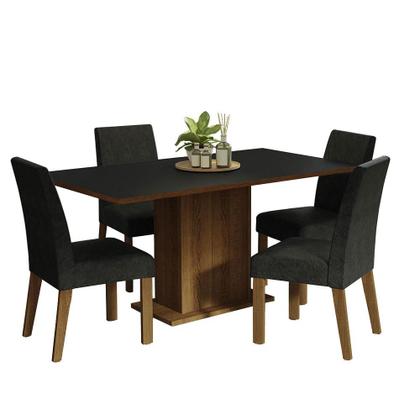 Imagem de Conjunto Sala de Jantar Mesa Tampo de Madeira 4 Cadeiras Rustic/Preto/Oxford Keila Madesa