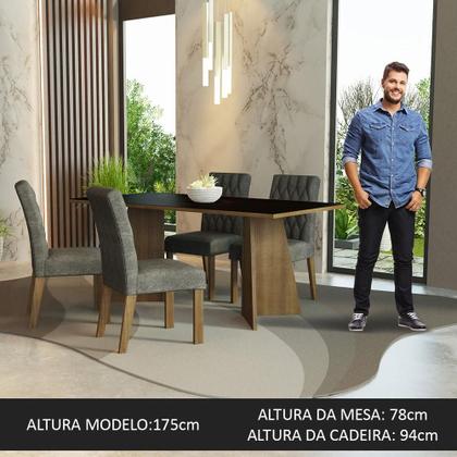 Imagem de Conjunto Sala de Jantar Mesa Tampo de Madeira 4 Cadeiras Rustic/Preto/Silver Ruby Madesa