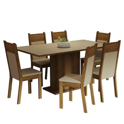 Imagem de Conjunto Sala de Jantar Mesa Tampo de Madeira 6 Cadeiras Augusta Madesa