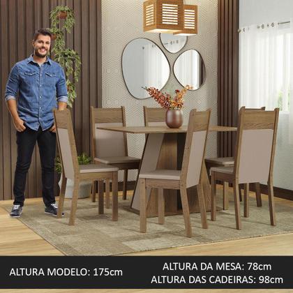 Imagem de Conjunto Sala de Jantar Mesa Tampo de Madeira 6 Cadeiras Beverly Madesa