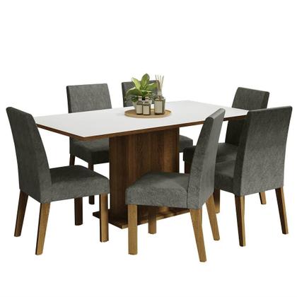 Imagem de Conjunto Sala de Jantar Mesa Tampo de Madeira 6 Cadeiras Rustic/Branco/Silver Renata Madesa