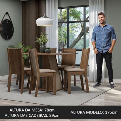 Imagem de Conjunto Sala de Jantar Mesa Tampo de Madeira 6 Cadeiras Rustic/Crema/Bege Sharon Madesa