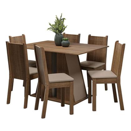 Imagem de Conjunto Sala de Jantar Mesa Tampo de Madeira 6 Cadeiras Rustic/Crema/Bege Sharon Madesa