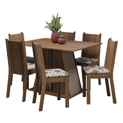 Imagem de Conjunto Sala de Jantar Mesa Tampo de Madeira 6 Cadeiras Rustic/Crema/Hibiscos Sharon Madesa