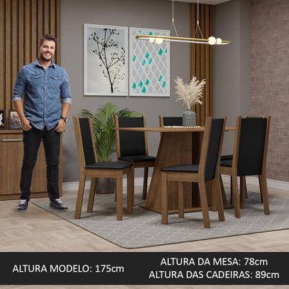 Conjunto Sala de Jantar Mesa Tampo de Madeira 6 Cadeiras Rustic/Preto Wendy Madesa Imagem de Conjunto Sala de Jantar Mesa Tampo de Madeira 6 Cadeiras Rustic/Preto Wendy Madesa