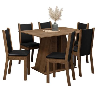 Conjunto Sala de Jantar Mesa Tampo de Madeira 6 Cadeiras Rustic/Preto Wendy Madesa Imagem de Conjunto Sala de Jantar Mesa Tampo de Madeira 6 Cadeiras Rustic/Preto Wendy Madesa