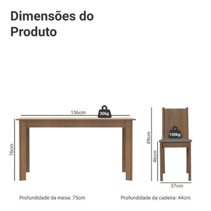 Conjunto Sala de Jantar Mesa Tampo de Madeira 6 Cadeiras Rustic/Silver Analu Madesa Imagem de Conjunto Sala de Jantar Mesa Tampo de Madeira 6 Cadeiras Rustic/Silver Analu Madesa