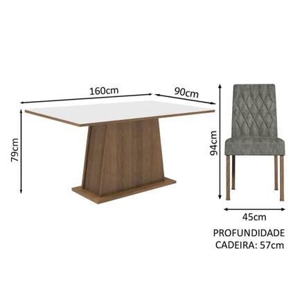Imagem de Conjunto Sala de Jantar Mesa Tampo de Madeira 6 Cadeiras Silver Britney Madesa