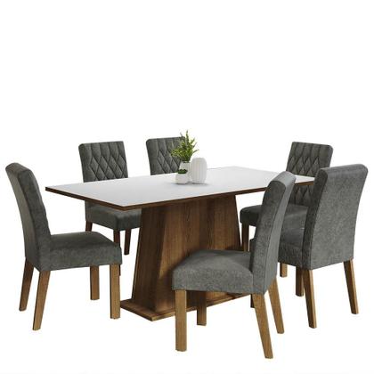 Imagem de Conjunto Sala de Jantar Mesa Tampo de Madeira 6 Cadeiras Silver Britney Madesa