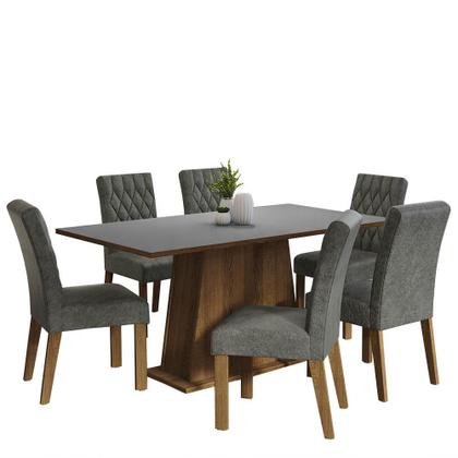 Conjunto Sala de Jantar Mesa Tampo de Madeira 6 Cadeiras Silver Britney Madesa Imagem de Conjunto Sala de Jantar Mesa Tampo de Madeira 6 Cadeiras Silver Britney Madesa