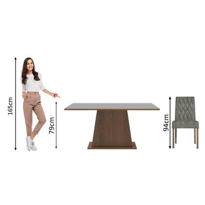 Conjunto Sala de Jantar Mesa Tampo de Madeira 6 Cadeiras Silver Britney Madesa Imagem de Conjunto Sala de Jantar Mesa Tampo de Madeira 6 Cadeiras Silver Britney Madesa