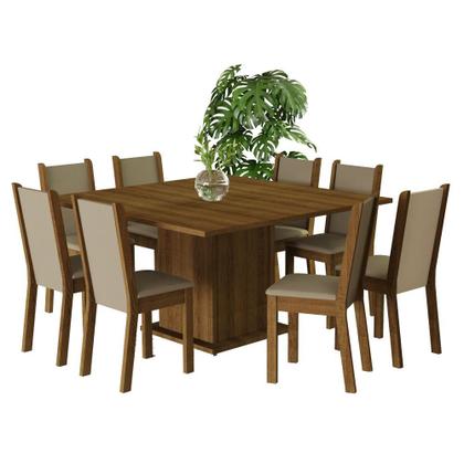 Imagem de Conjunto Sala de Jantar Mesa Tampo de Madeira 8 Cadeiras Rustic/Crema/Bege Marisa Madesa