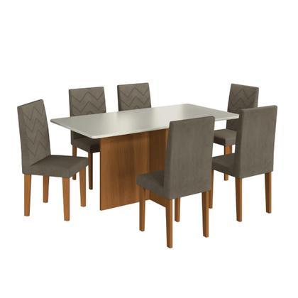 Imagem de Conjunto Sala De Jantar Mesa Tampo de Madeira Fidelitá Itália 170cm Com 6 Cadeiras Freijó/Off-White Assento Cacau