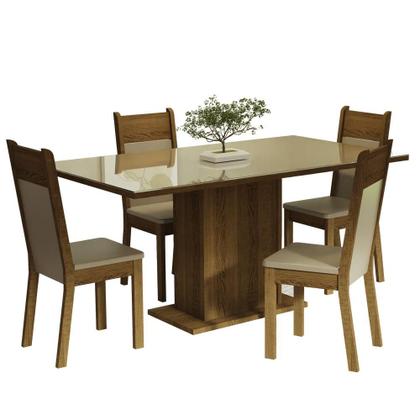 Imagem de Conjunto Sala de Jantar Mesa Tampo de Vidro 4 Cadeiras Crema/Rustic/Bege Greta Madesa