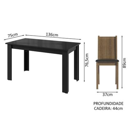 Imagem de Conjunto Sala de Jantar Mesa Tampo de Vidro 4 Cadeiras Kiara Madesa