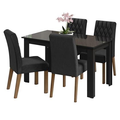 Imagem de Conjunto Sala de Jantar Mesa Tampo de Vidro 4 Cadeiras Preto/Oxford Celina Madesa