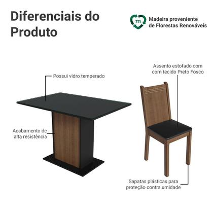 Imagem de Conjunto Sala de Jantar Mesa Tampo de Vidro 4 Cadeiras Preto/Rustic Camélia Madesa