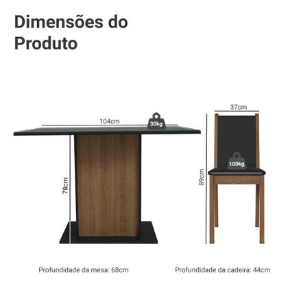 Imagem de Conjunto Sala De Jantar Mesa Tampo De Vidro 4 Cadeiras Preto Rustic Martina Madesa
